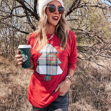 Load image into Gallery viewer, Plaid Christmas Tree Long Sleeve Tee