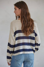 Load image into Gallery viewer, By Together Uptown Striped Pullover Long Sleeve Top in Natural Navy