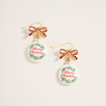 Load image into Gallery viewer, Christmas Ornament Ribbon Rhinestone Hook Earrings: Red / ONE