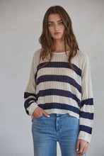 Load image into Gallery viewer, By Together Uptown Striped Pullover Long Sleeve Top in Natural Navy