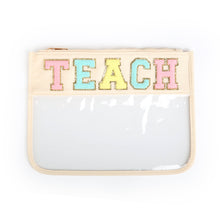 Load image into Gallery viewer, Varsity Letter Patch Clear Zippered Pouch Bag - Cream TEACH