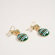 Load image into Gallery viewer, Christmas Ornament Ribbon Rhinestone Hook Earrings: Red / ONE