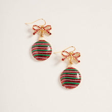 Load image into Gallery viewer, Christmas Ornament Ribbon Rhinestone Hook Earrings: Red / ONE