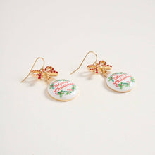 Load image into Gallery viewer, Christmas Ornament Ribbon Rhinestone Hook Earrings: Red / ONE