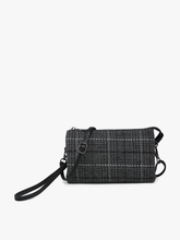 Load image into Gallery viewer, Riley Plaid 3 Compartment Crossbody/Wristlet - Black Plaid
