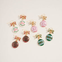 Load image into Gallery viewer, Christmas Ornament Ribbon Rhinestone Hook Earrings: Red / ONE