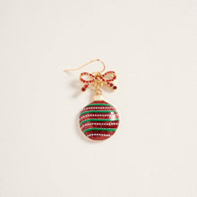Load image into Gallery viewer, Christmas Ornament Ribbon Rhinestone Hook Earrings: Red / ONE