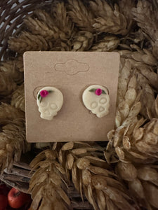 Halloween 2 Pack Stud Earring Set-Glow in the Dark Skull and Pumpkin