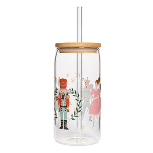 Nutcracker 17oz Glass Can Tumbler w/ Straw & Lid