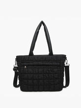 Load image into Gallery viewer, Kelly Quilted Puffy Tote w/ Zip Closure-Black