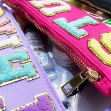 Load image into Gallery viewer, Varsity Letter Patch Clear Zippered Pouch Bag - Cream TEACH