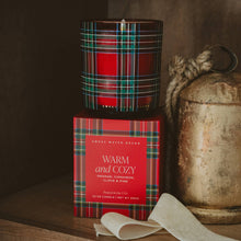 Load image into Gallery viewer, Warm &amp; Cozy Plaid 12 oz Boxed Soy Candle - Christmas Gifts