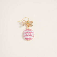Load image into Gallery viewer, Christmas Ornament Ribbon Rhinestone Hook Earrings: Red / ONE