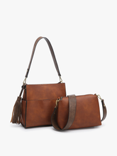 Load image into Gallery viewer, Lyla 2-in-1 Bucket Bag w/ Guitar Strap - Camel/Coffee