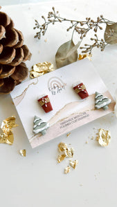 Holly Jolly Coffee and Snowy Tree Stud Earring Set