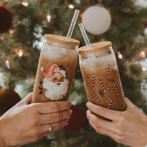 Candy Cane 17 oz Can Glass Tumbler w/ Straw & Lid