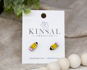 Pencil Wood Stud Earrings