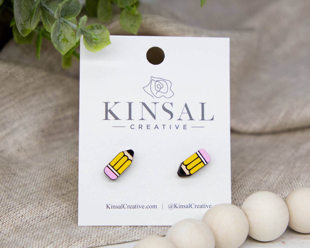 Pencil Wood Stud Earrings