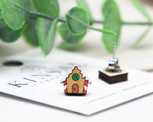 Gingerbread House Wood Stud Earrings