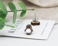 Load image into Gallery viewer, Penguin Wood Stud Earrings