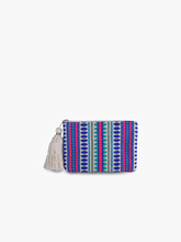 Load image into Gallery viewer, Faith Cotton Printed Fringe Everyday Pouch - Blue Multi