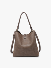Load image into Gallery viewer, Dina Plaid Contrast Tote w/ Tassel - Rust/Cream Plaid