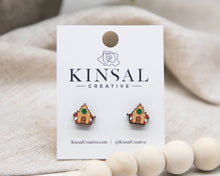 Load image into Gallery viewer, Gingerbread House Wood Stud Earrings