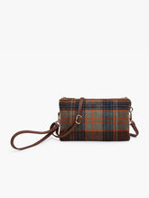 Load image into Gallery viewer, Riley Plaid 3 Compartment Crossbody/Wristlet-Chocolate/Rust Plaid