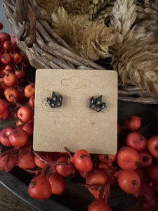 Haunted House Wood Stud Earrings