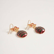 Load image into Gallery viewer, Christmas Ornament Ribbon Rhinestone Hook Earrings: Red / ONE