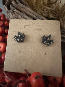 Haunted House Wood Stud Earrings