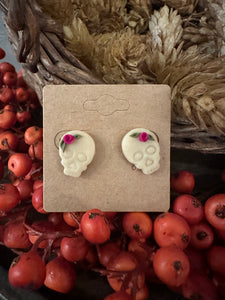 Halloween 2 Pack Stud Earring Set-Glow in the Dark Skull and Pumpkin