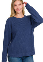 Load image into Gallery viewer, Hi-Low Long Sleeve Waffle Sweater - Light Navy