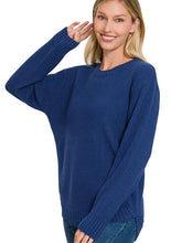 Load image into Gallery viewer, Hi-Low Long Sleeve Waffle Sweater - Light Navy