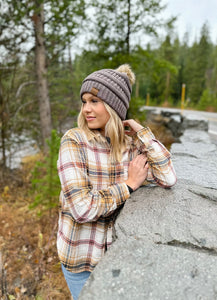C.C. Beanie Knit Faux Fur Pom Beanie-Coco Berry