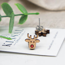 Load image into Gallery viewer, Red Nosed Reindeer Stud Earrings