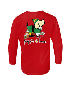 Puppie Love Christmas Elf Pup Youth Long Sleeve