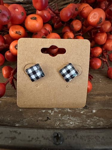 White Buffalo Plaid Stud Earrings