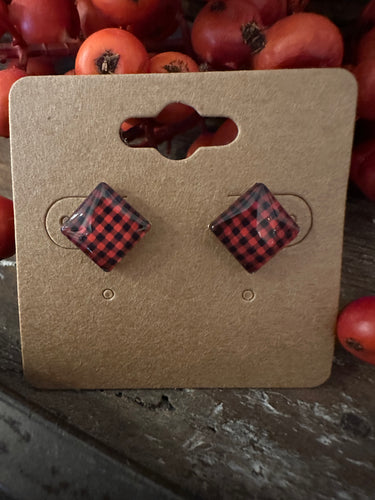 Red Buffalo Plaid Stud Earrings