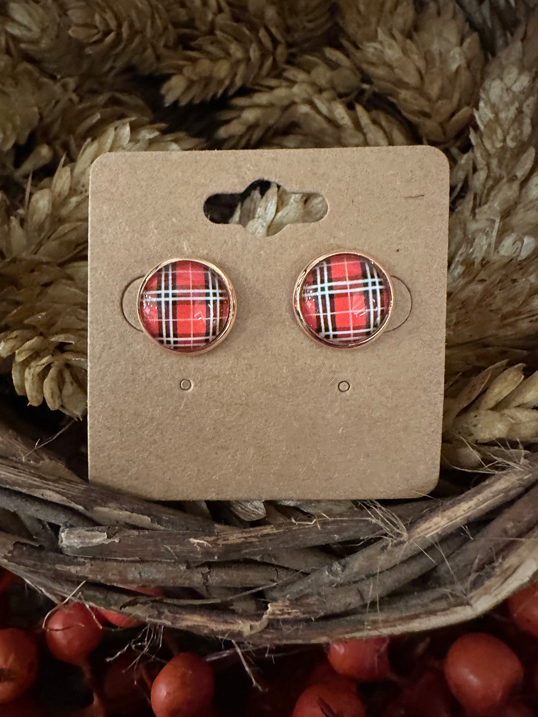 Plaid Stud Earrings 12mm