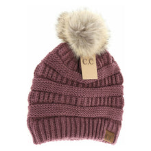 Load image into Gallery viewer, C.C. Beanie Knit Faux Fur Pom Beanie-Coco Berry