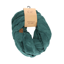 Load image into Gallery viewer, CC Cable Knit Infinity Scarf-Petrel Green