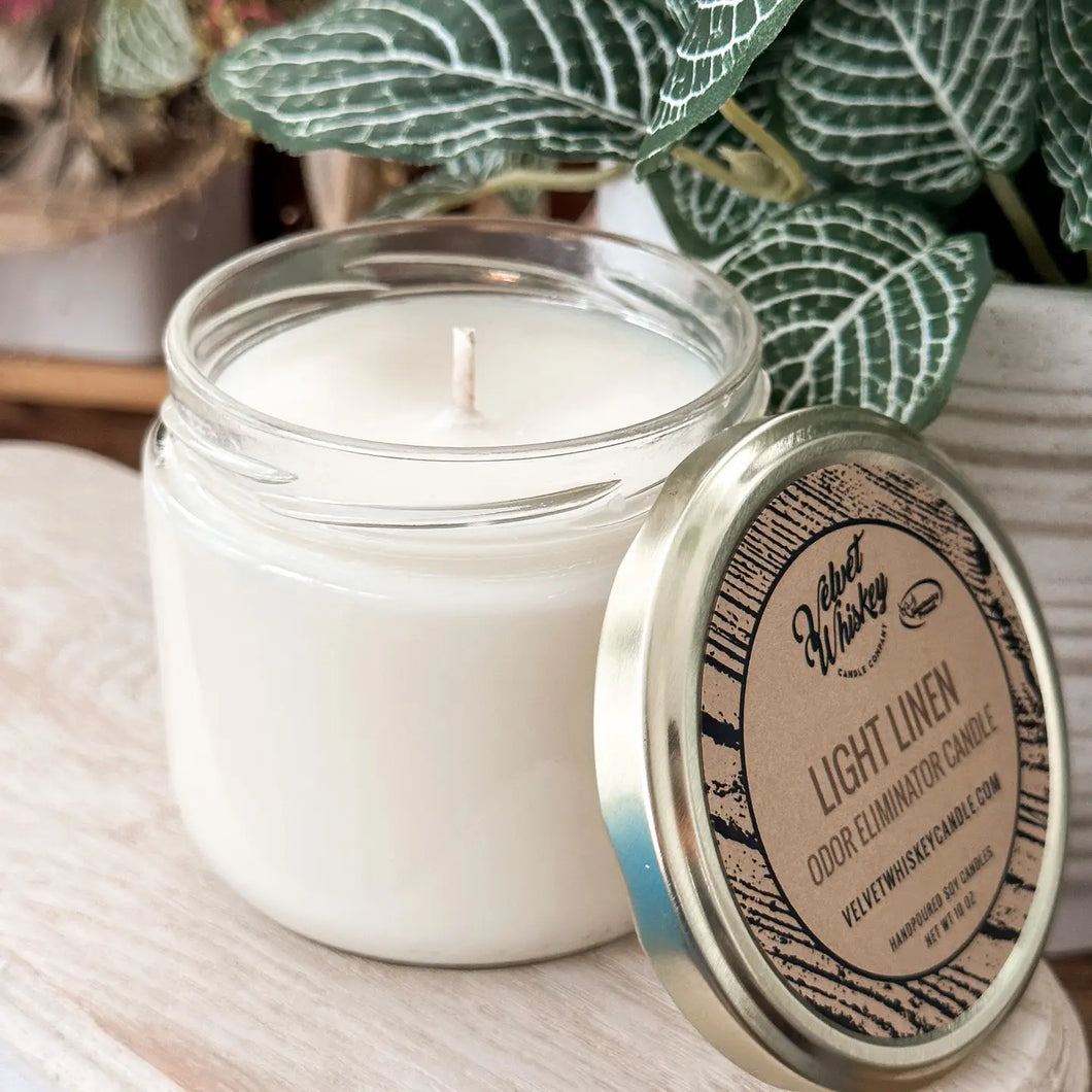 Velvet Whiskey Candle Company 11 Oz Soy Candle - Light Linen Candle - Odor Eliminator Candle