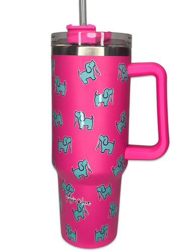 Puppie Love Stainless Steel Logo Pup Tumbler - Hot Pink