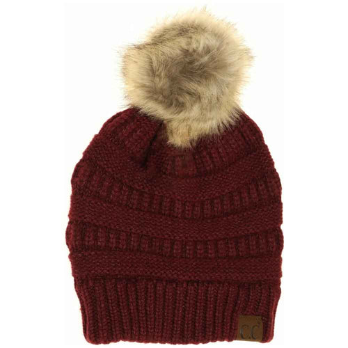 Mixed Soft Yarn Natural 
Pom C.C Beanie - Berry