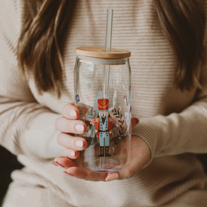 Nutcracker 17oz Glass Can Tumbler w/ Straw & Lid