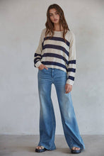 Load image into Gallery viewer, By Together Uptown Striped Pullover Long Sleeve Top in Natural Navy