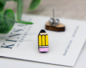 Pencil Wood Stud Earrings