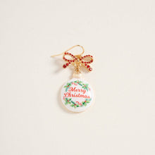 Load image into Gallery viewer, Christmas Ornament Ribbon Rhinestone Hook Earrings: Red / ONE
