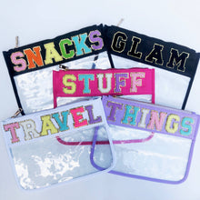 Load image into Gallery viewer, Varsity Letter Patch Clear Zippered Pouch Bag - Cream TEACH